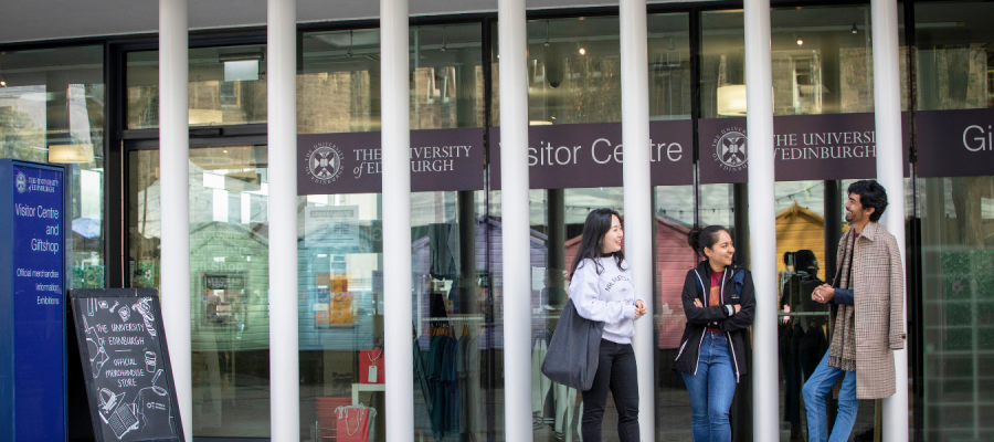 Students chatting outside the visitor centre